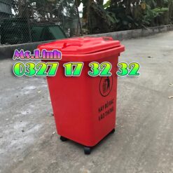 Thùng rác có bánh xe 60Lđỏ nhựa HDPE