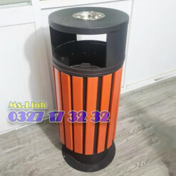 Thùng rác gỗ đơn hình trụ đứng