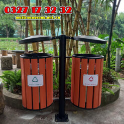 Thùng rác gỗ treo đôi ngoài trời