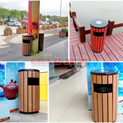 Thùng rác gỗ tròn ngoài trời cho ngoại cảnh
