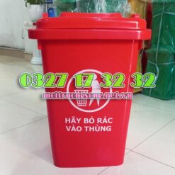 Thùng rác màu đỏ 60L nhựa công nghiệp