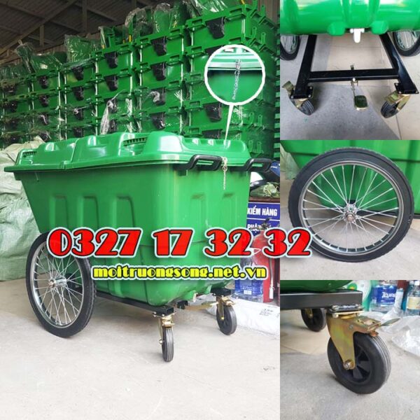 Thùng rác 400L nhựa HDPE - Xe đẩy rác nhựa công nghiệp mới