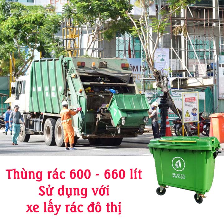 Thùng rác 600 lít nhựa HDPE Minh Khang - Kho sỉ thùng/xe rác