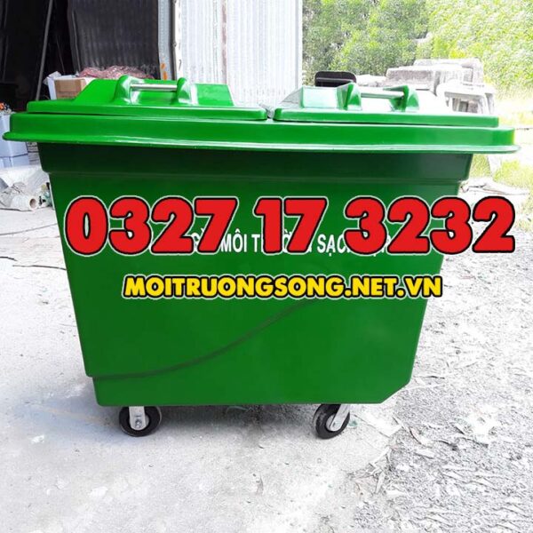Xe thu gom rác 660L composite 4 bánh - Xưởng sx xe rác giá rẻ