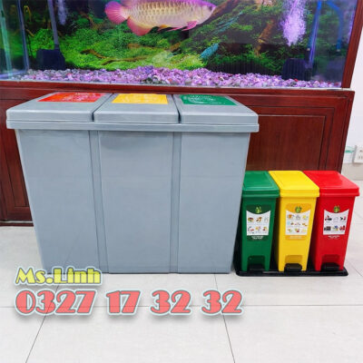 Mẫu thùng rác phân loại 3 ngăn gia đình