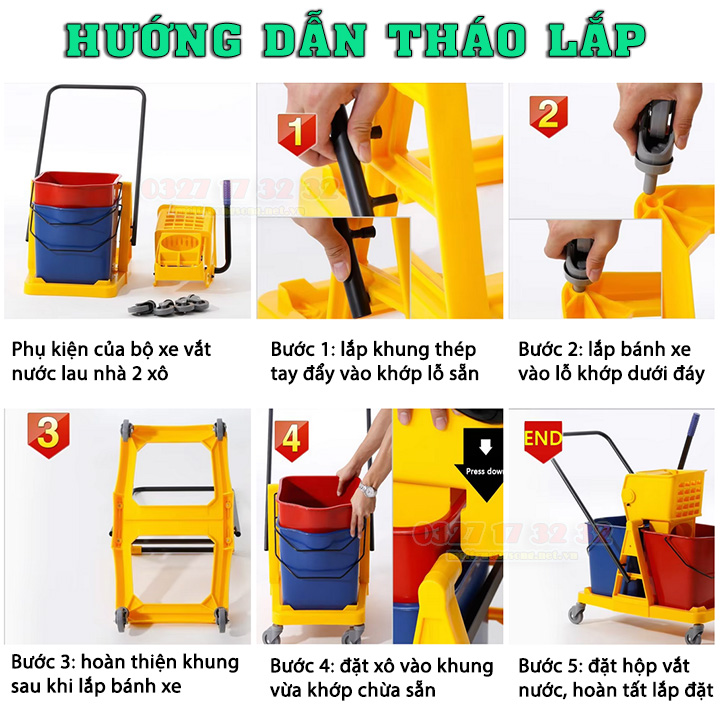 Hướng dẫn tháp ráp xe vắt nước cây lau nhà