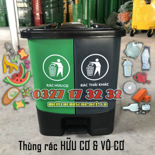 Thùng rác hữu cơ và vô cơ 2 ngăn