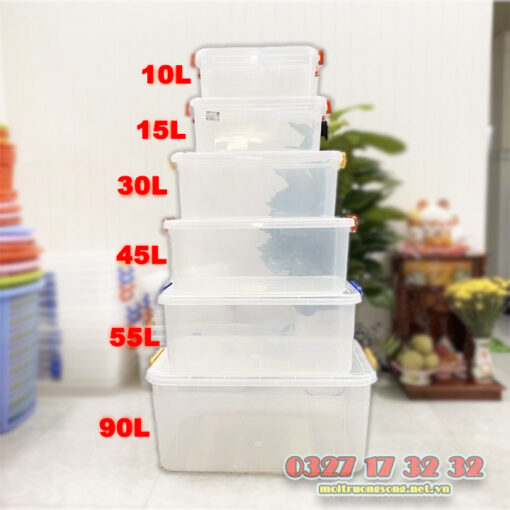 Kích thước thùng nhựa trong suốt có nắp Duy Tân