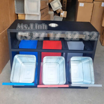 Thùng rác 3 ngăn 3 màu ngoài trời có sọt chứa