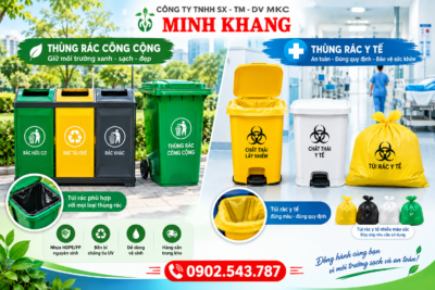 thùng rác phân loại và túi rác y tế